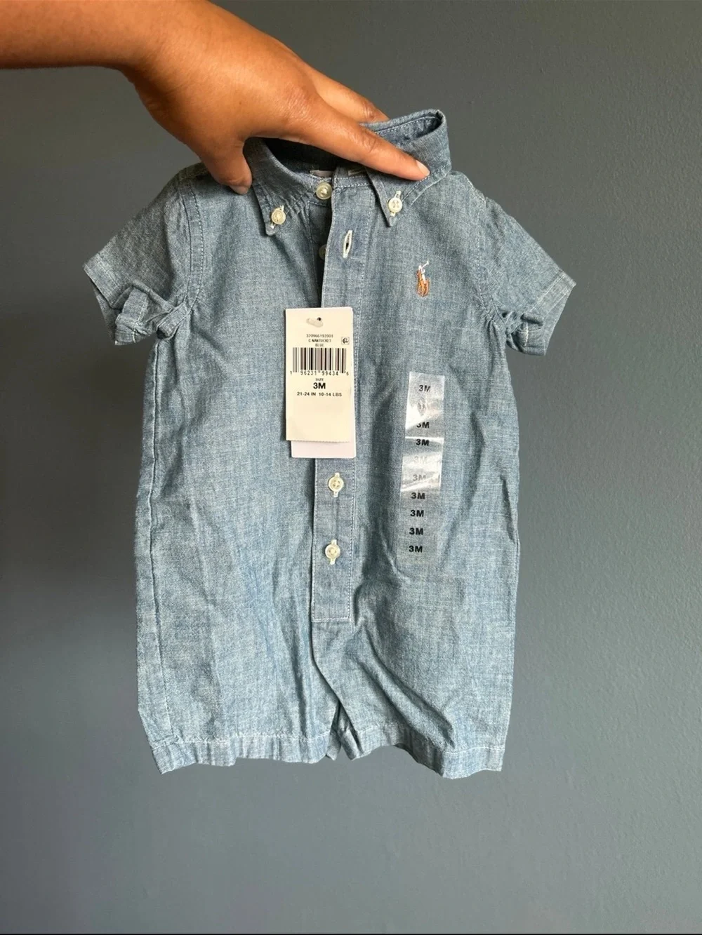 Ralph Lauren Light Blue Chambray Button-Down One-Piece Romper